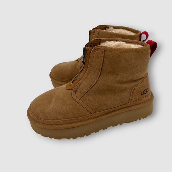 UGG Classic Neumel Zip Suede Platform Boots Chestnut Women’s Size 8 - Picture 4 of 9